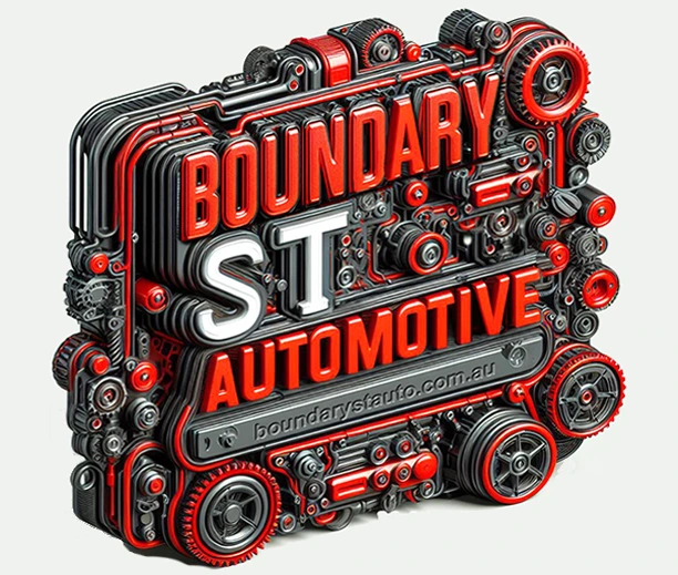 Boundary St Automotive logo sign made of metal and red and black gears